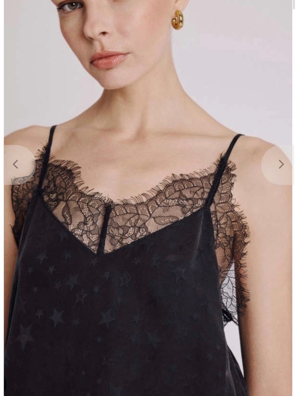 Black Lace-Trim Star Print 100% Silk Camisole